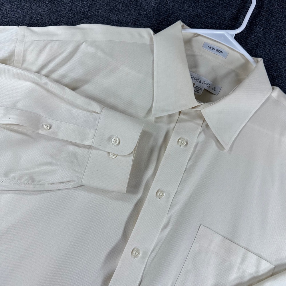Joseph & Feiss Dress Shirt Mens 19 34/35 Cream Non Iron Cotton Long Sleeve